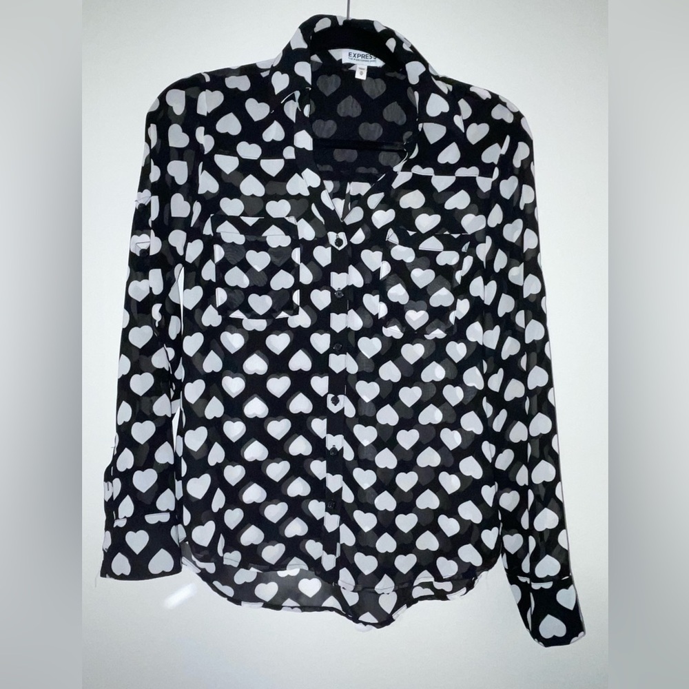 Black and white with hearts sheer longsleeve top